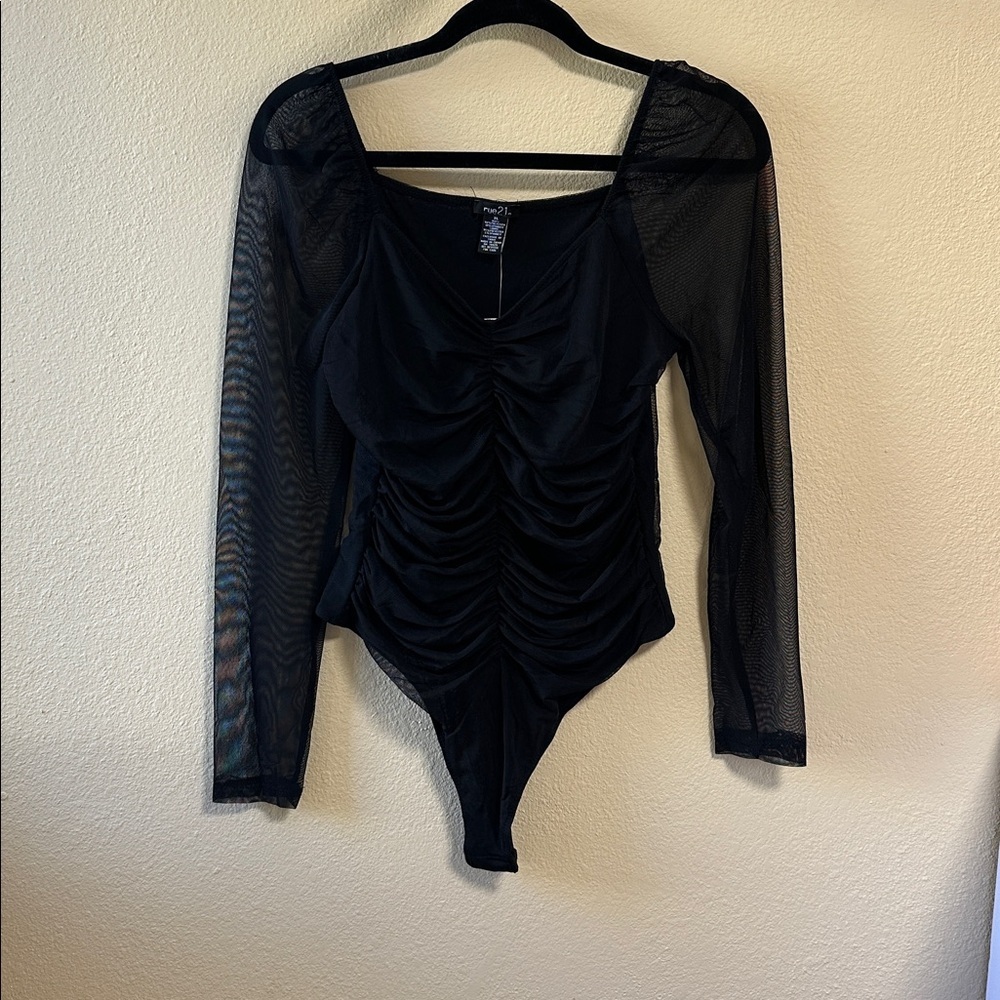 Rue21 Black Mesh V-Neck Top size xl